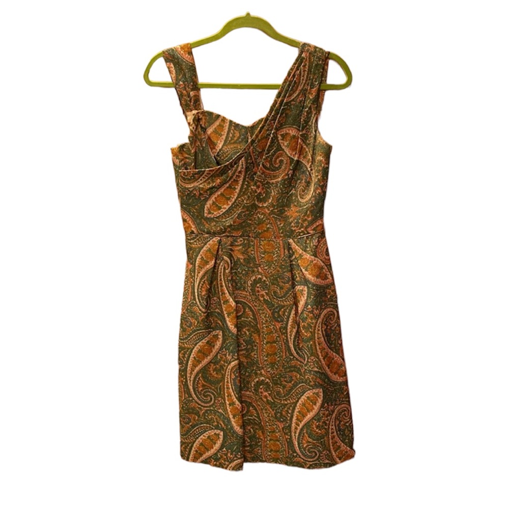 Vintage Ferman-O’Grady Cocktail Dress Excellent Condition, Gold & Green paisley